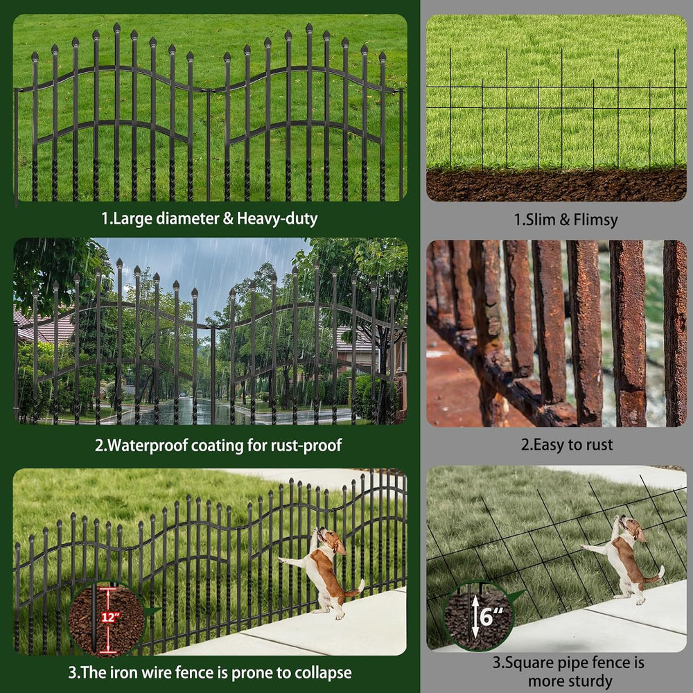 6 Panels Decorative Garden Fence, 40 in(H) X 14.5 ft(L) Dog Fence Outdoor for...