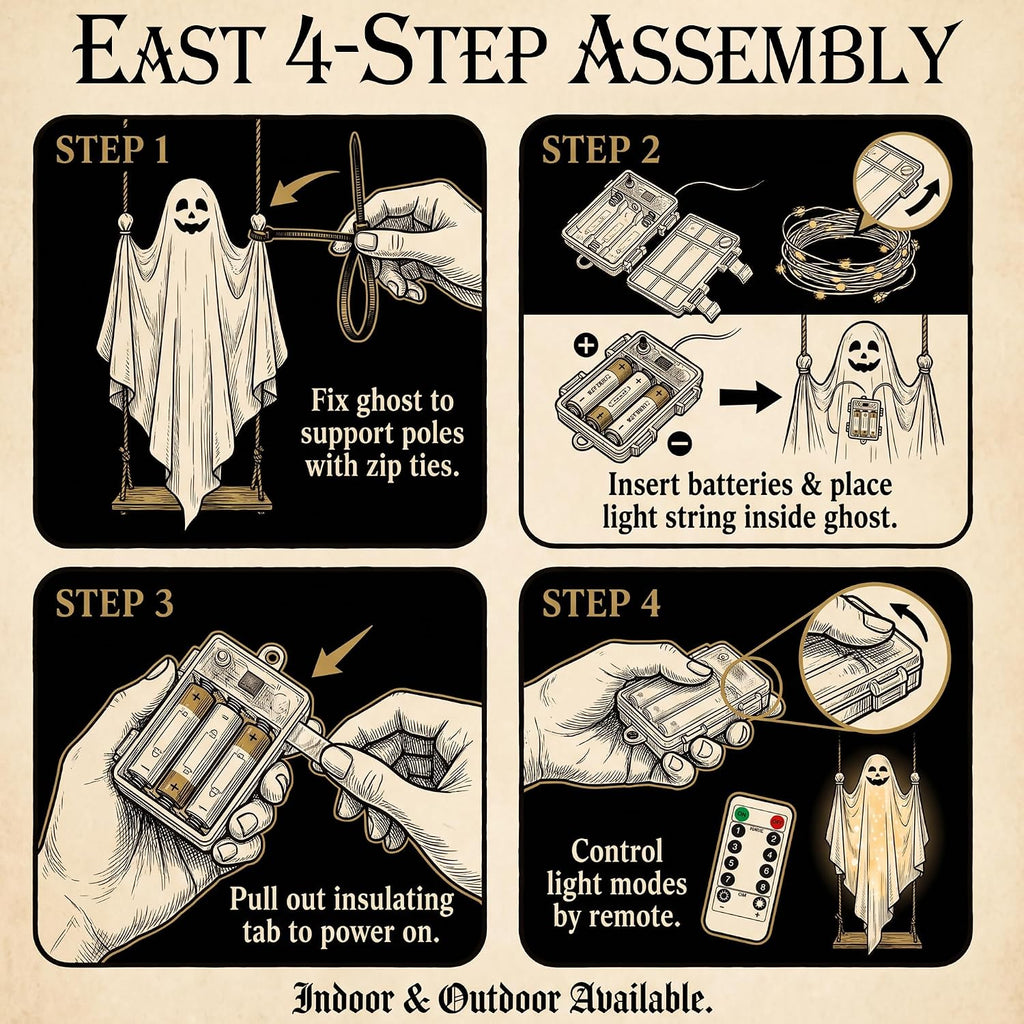 Halloween Decorations Outdoor 5FT Pre-Assembled Hanging Swing Ghost