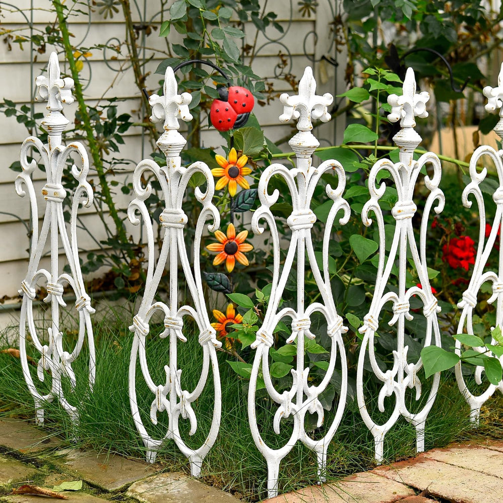 Sungmor Decorative Cast Iron White Flower Bed Fence - 28 Inches Tall 4 Pack