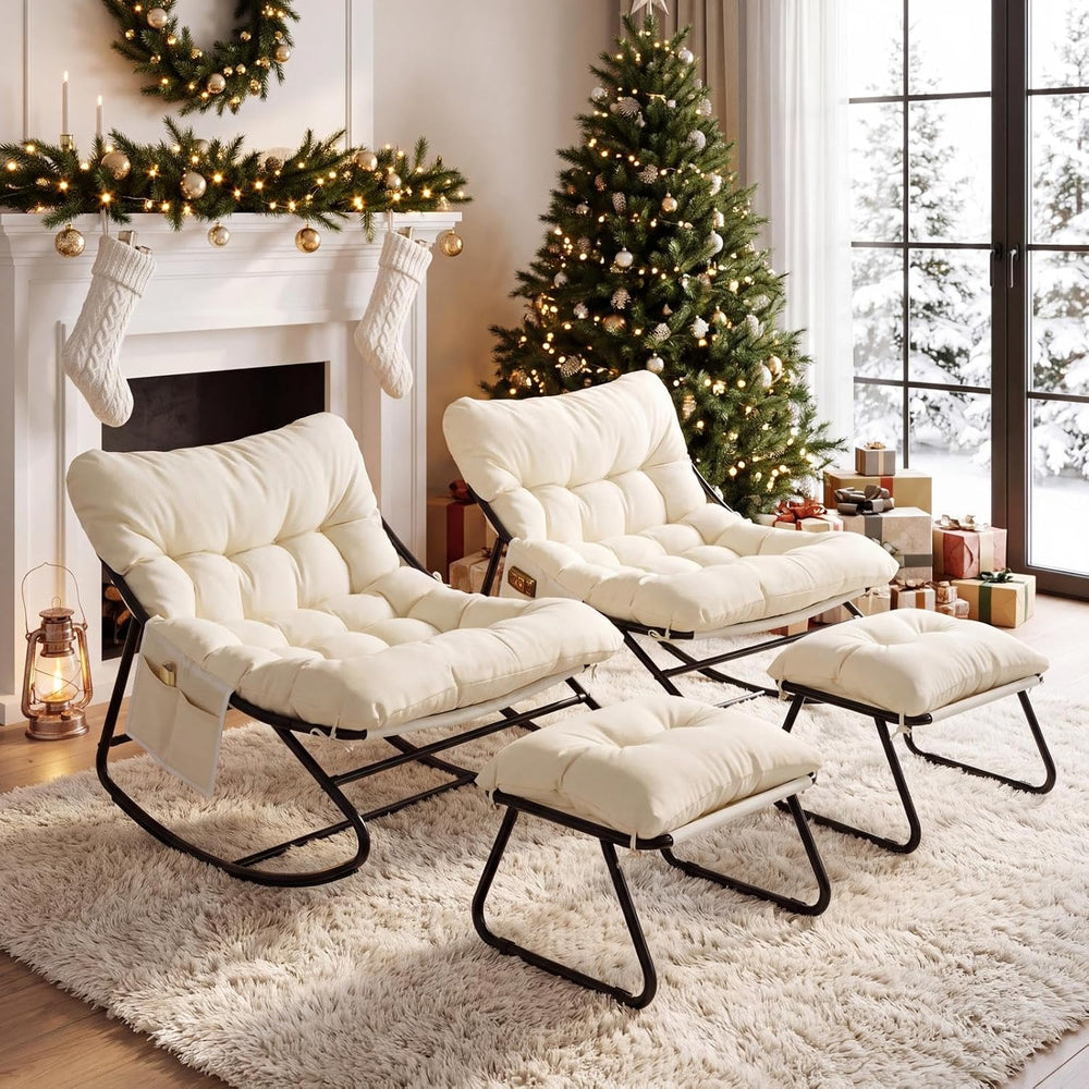 Arlopu Outdoor Rocking Chair with Ottoman, Papasan Rocking Chair