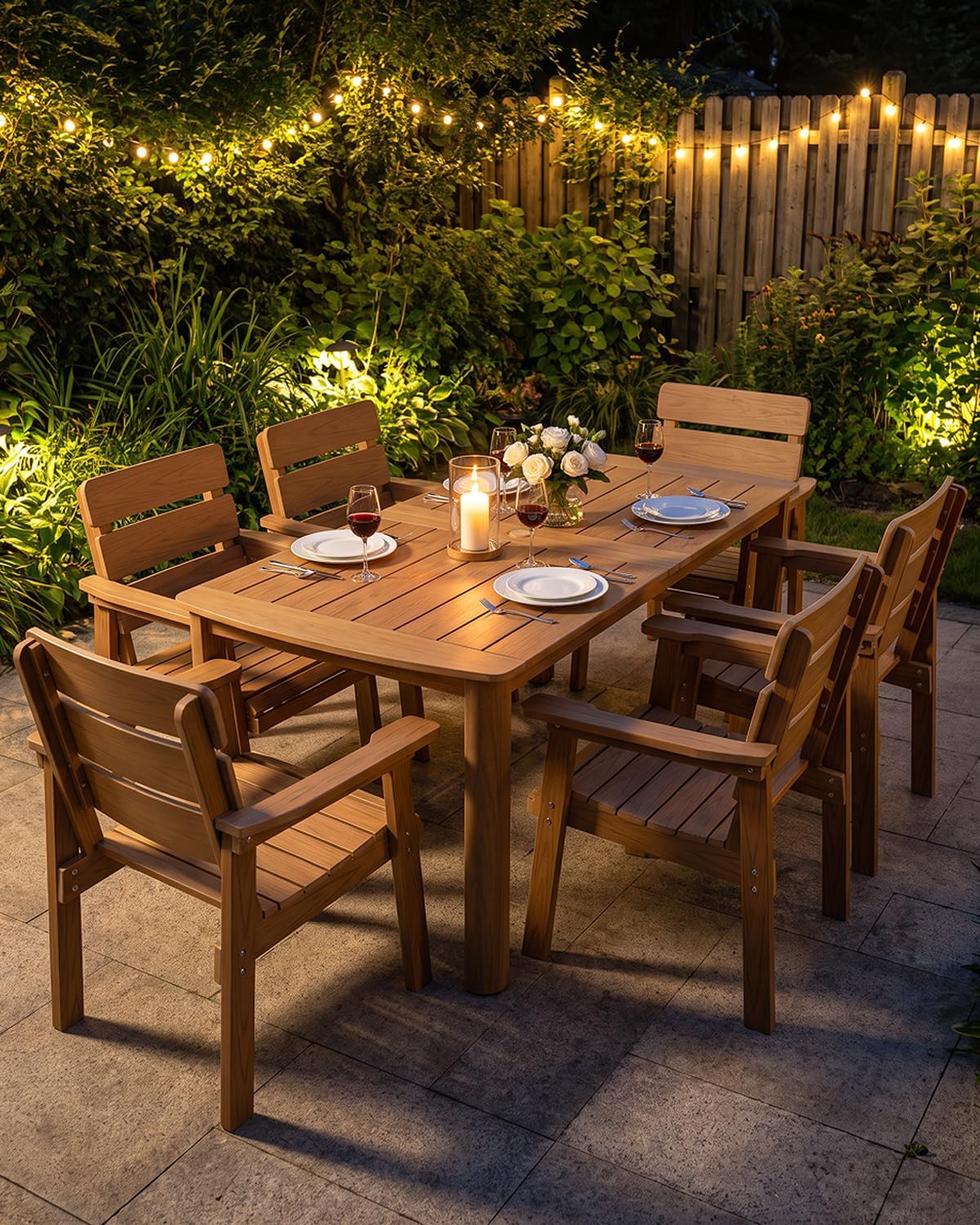 7-Piece Outdoor Dining Set, Patio Table & Chairs for 6,Teak