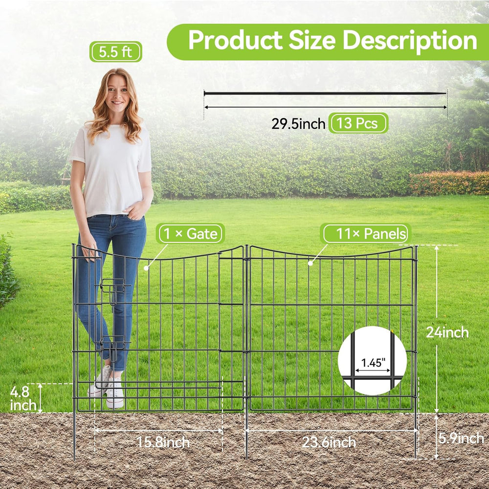 INJOPEXI Garden Fence 12 Panels 23.6ft(L)×24in(H) Decorative Garden Fences wi...