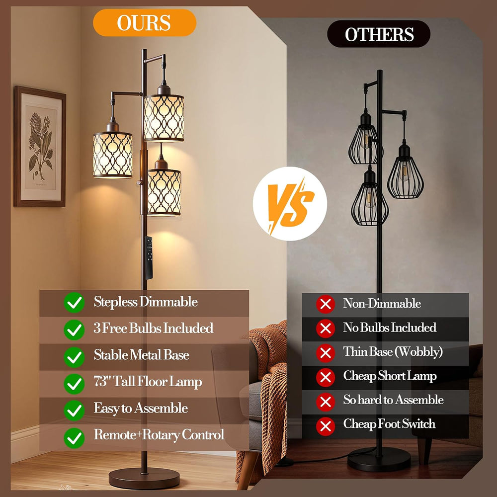 73" Dimmable Floor Lamp for Living Room, Standing lamps with Remote, Brown