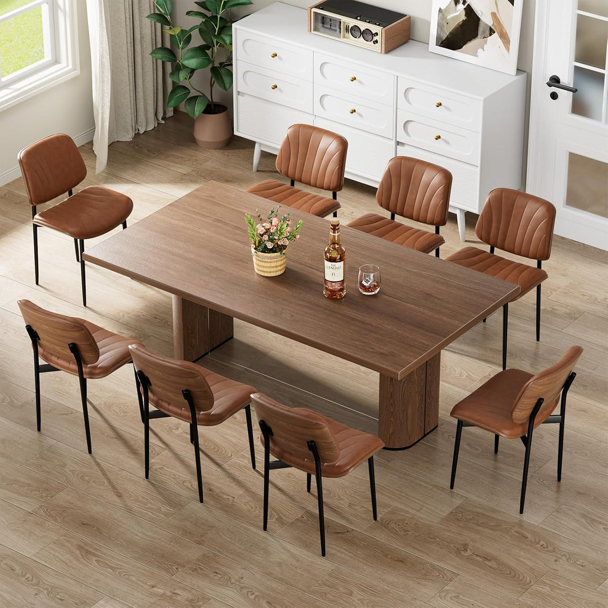 REONEY Dining Chairs Set of 2, Mid-Century Modern Kitchen Chairs, Camel