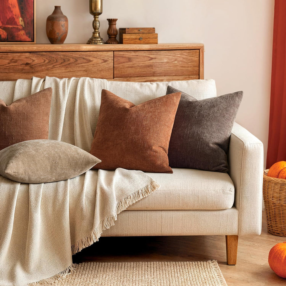MIULEE 26x26 Inch Euro Textured Chenille Fall Throw Pillow Covers Dark Rust