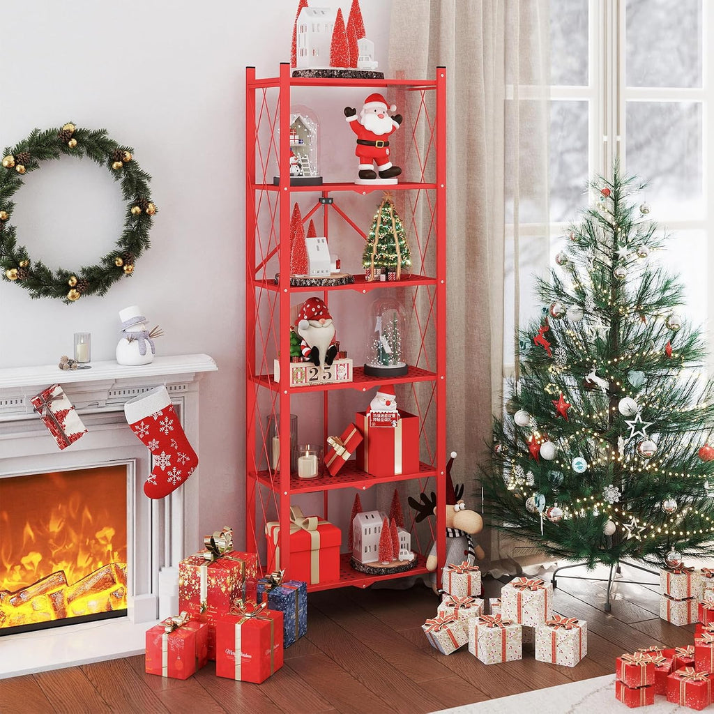 ALANNG 73.6 Inch Folding Bookshelf, 6 Tier Metal Bookcase and Bookshelves