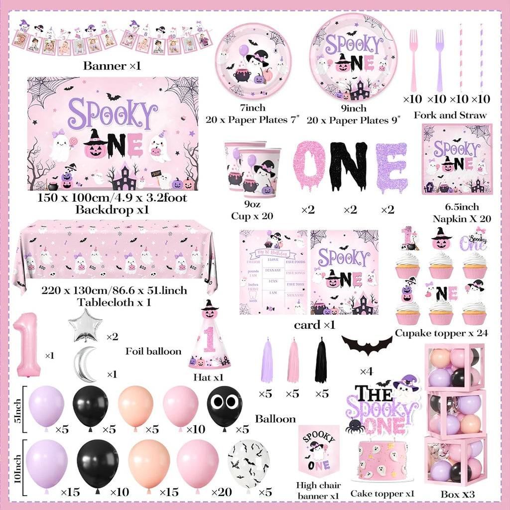 Spooky One Birthday Decorations Girl 274Pcs Pink Halloween 1st Birthday Kit