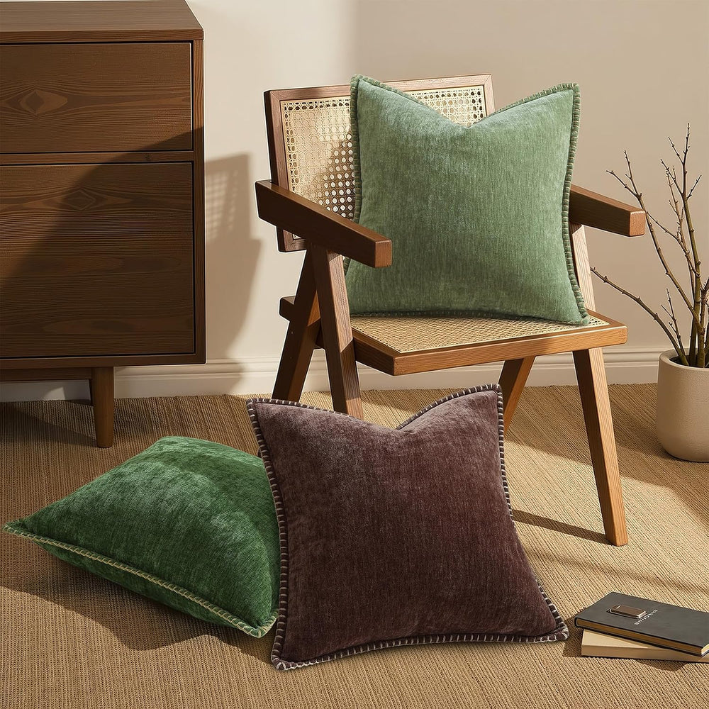 decorUhome Soft Chenille Throw Pillow Covers 24x24 Set of 2 Chocolate