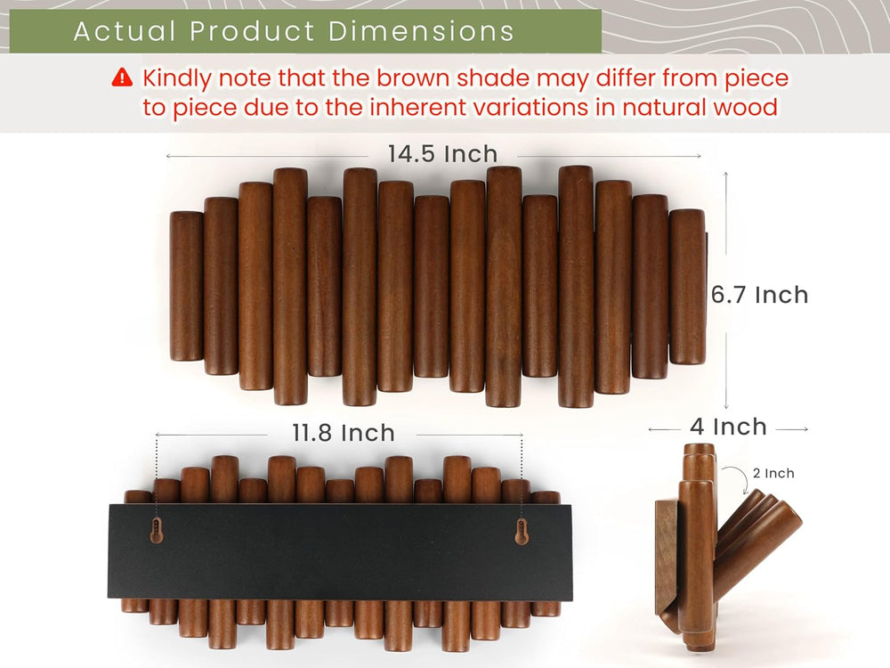 Folding Wall Coat Rack, 5 Flip-Down Wood Hooks for Entryway, Brown