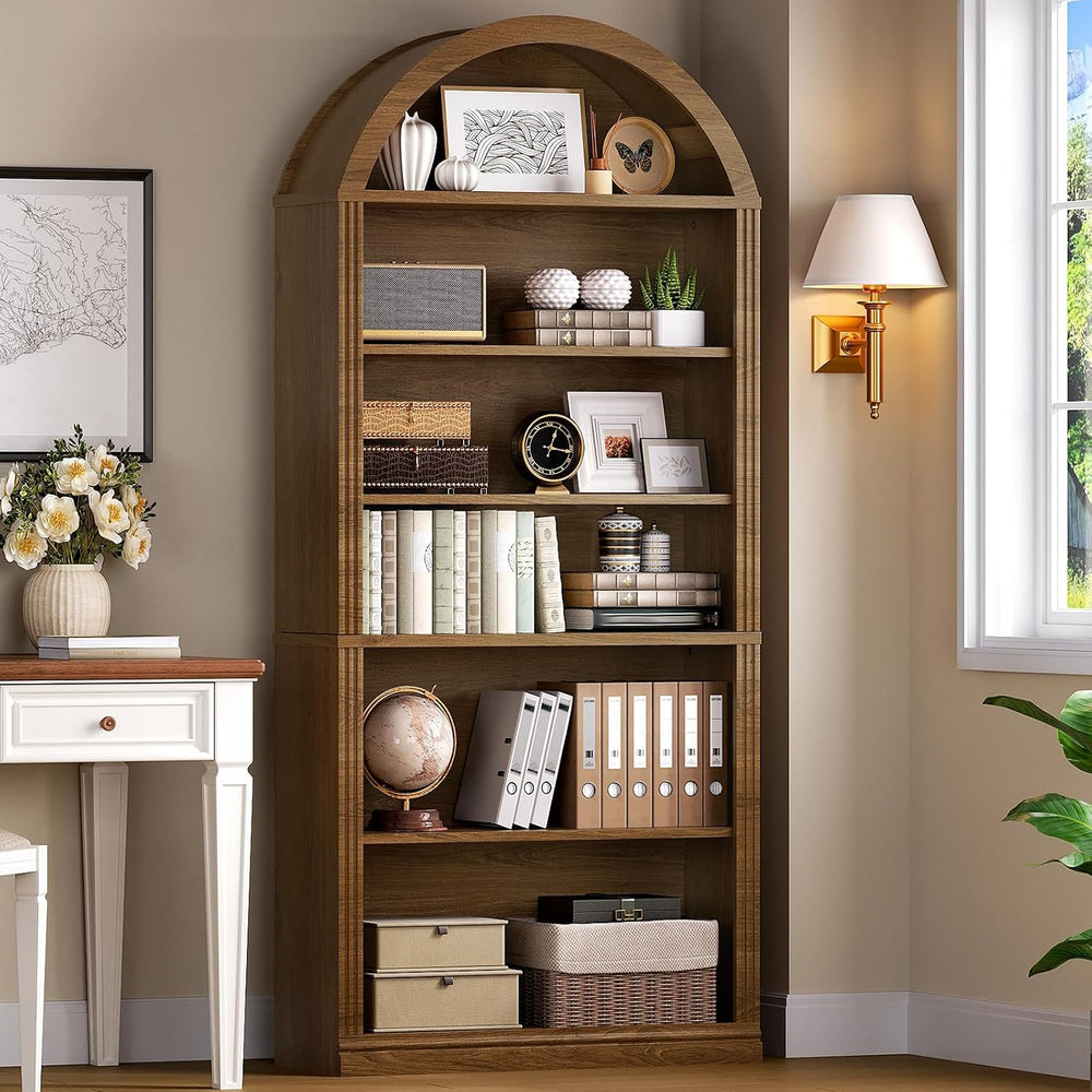 RALGEND Arched Bookshelf, 75.8" Tall Arch Bookcase with Storage