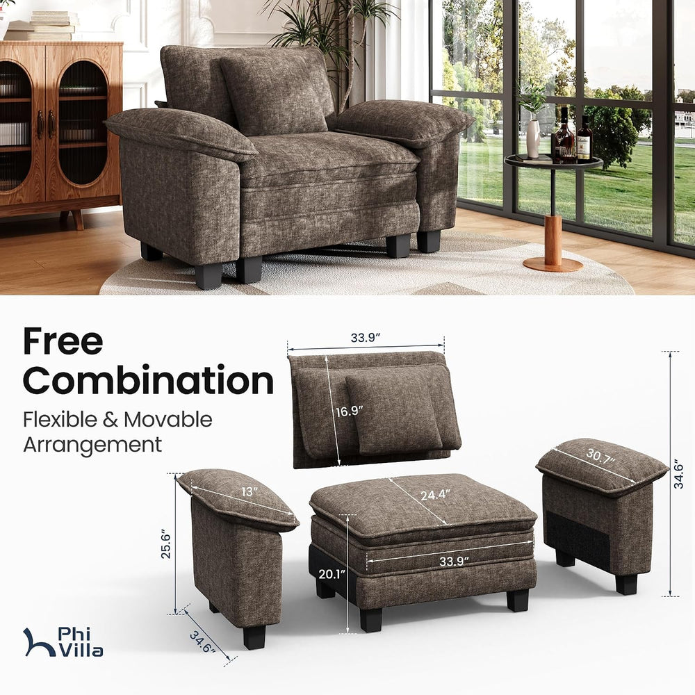 PHI VILLA 2-Piece Modular Loveseat Couch & 3-Seat Sectional Sofa Set