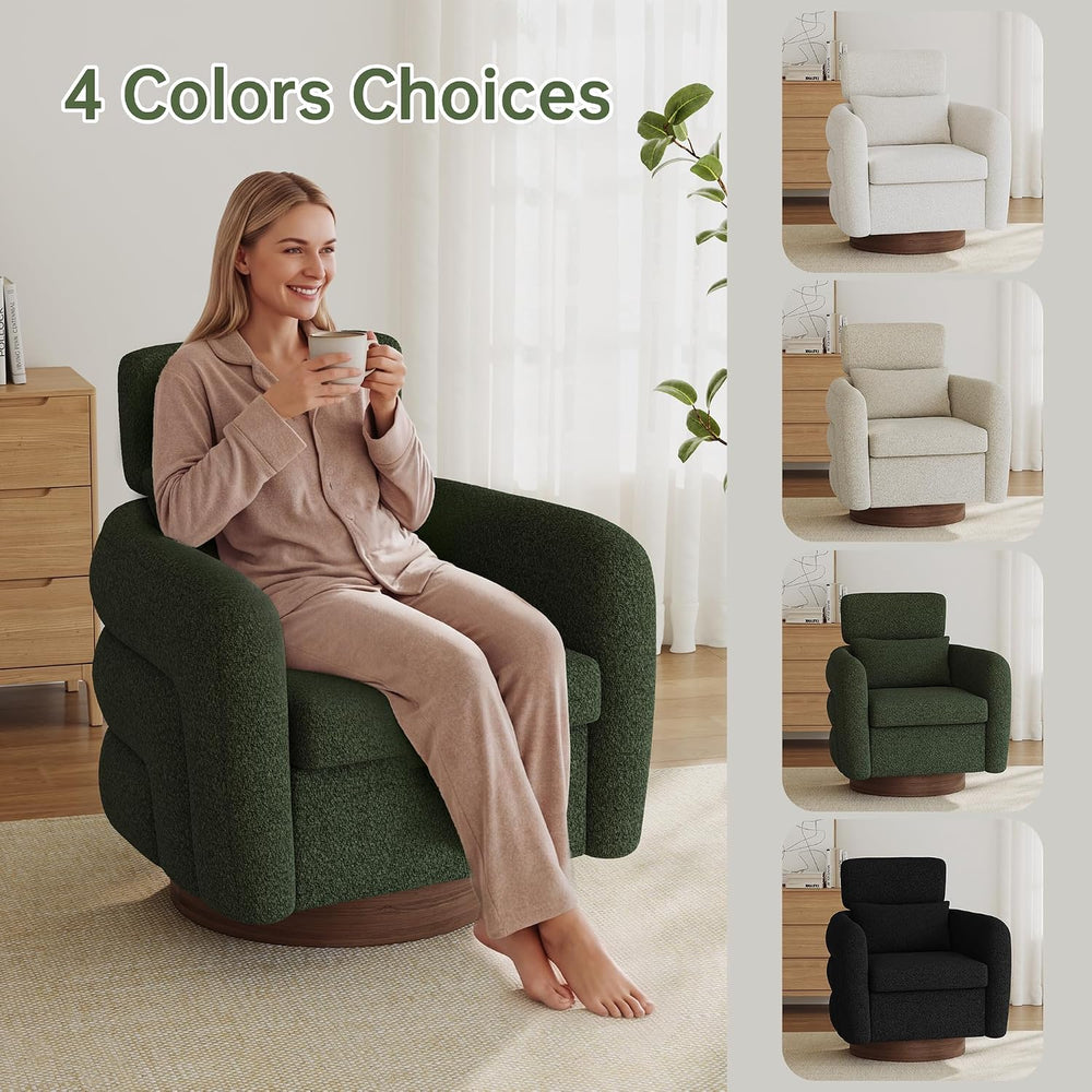 360 Degree Swivel Accent Chair with Adjustable Headrest, Green