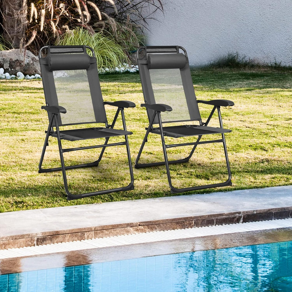 Tangkula Folding Patio Dining Chairs Set of 4, Portable Patio Chairs with 7 L...