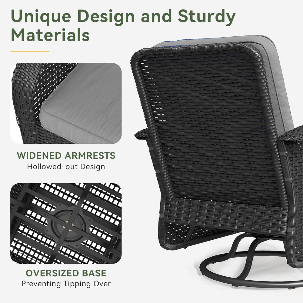 Aoxun 3 Pieces Patio Furniture Set, Patio Swivel Rocker Chairs Set of 2, Wick...