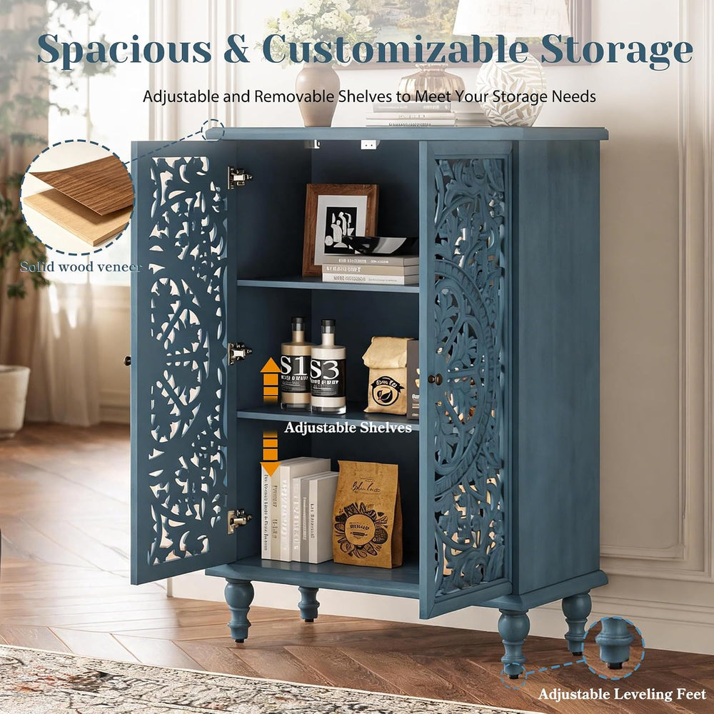 47" Tall Accent Cabinet Vintage Storage Cabinet with Doors Blue