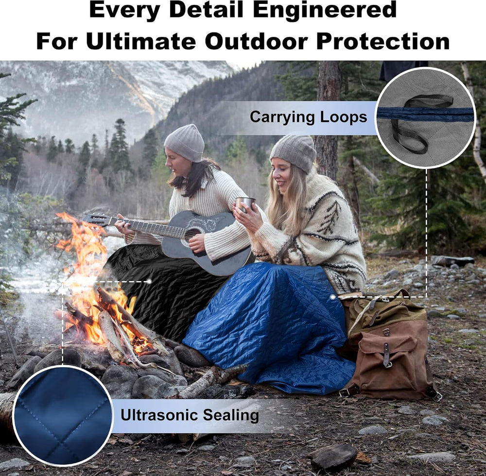 Waterproof Outdoor Blanket 62"x51" Sherpa Fleece 300GSM Black