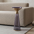 Modern Decorative Round Drink Table with Glass Base and Top with Gold Metal Accent, Martini, Gold Pedestal Table, Tall Side Table, Small Space end Table, for Living Room & Bedroom, Purple,Assembled
