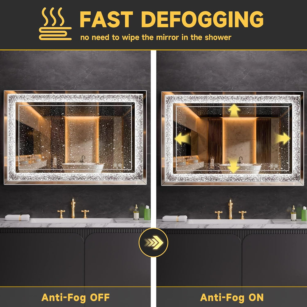 47" x 26" LED Diamond Wall Mirror, Dim & Anti-Fog
