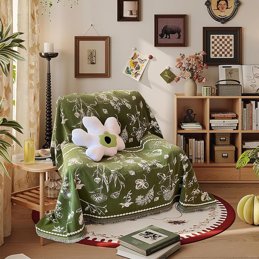 DREAMINGO Green Floral Armchair Cover Farmhouse Botanical Jacquard Recliner C...