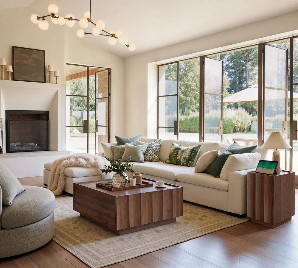 win2win Square Coffee Table with Storage, Wave Design, Walnut