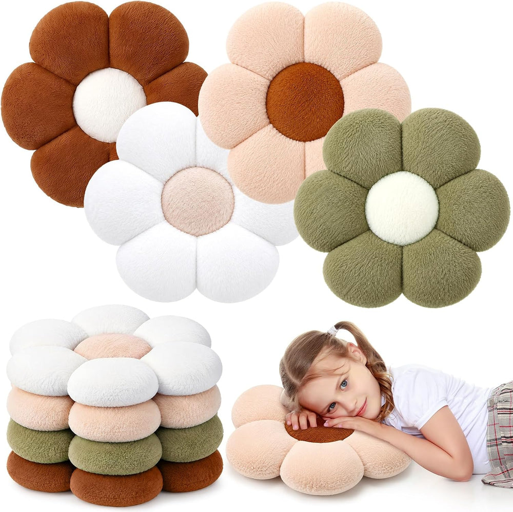 Coume 4 Pcs Fall Flower Pillows 15" Plush Flower Shaped Pillows Fall Decor