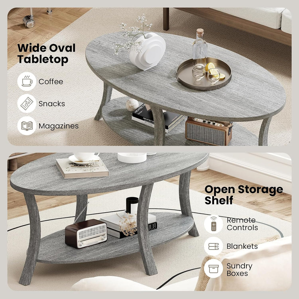 GIANTEX 44 Inch Oval Coffee Table, 2-Tier Center Table with Storage Shelf &am...