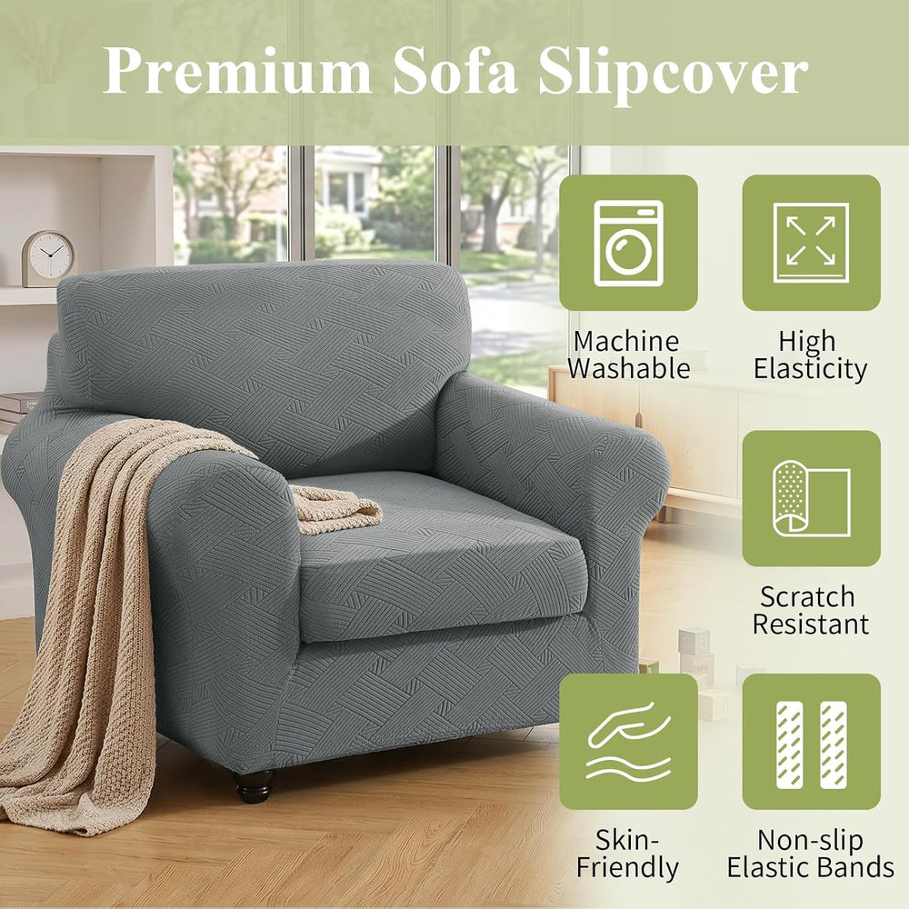 XINEAGE Stretch Sofa Cover 2 Piece Couch Chair Cover for Dogs,Light Gray