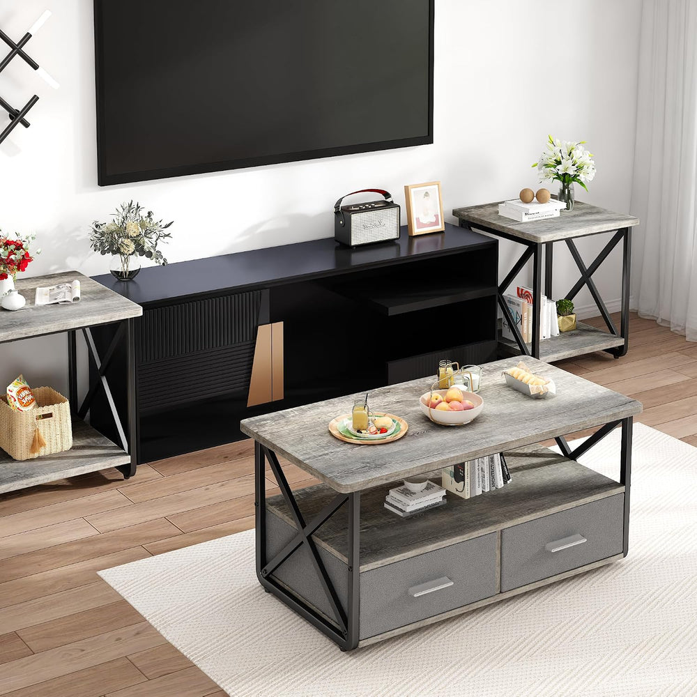 DKLGG 3 Piece Coffee Table Set for Living Room with Fabric Drawers and Storag...