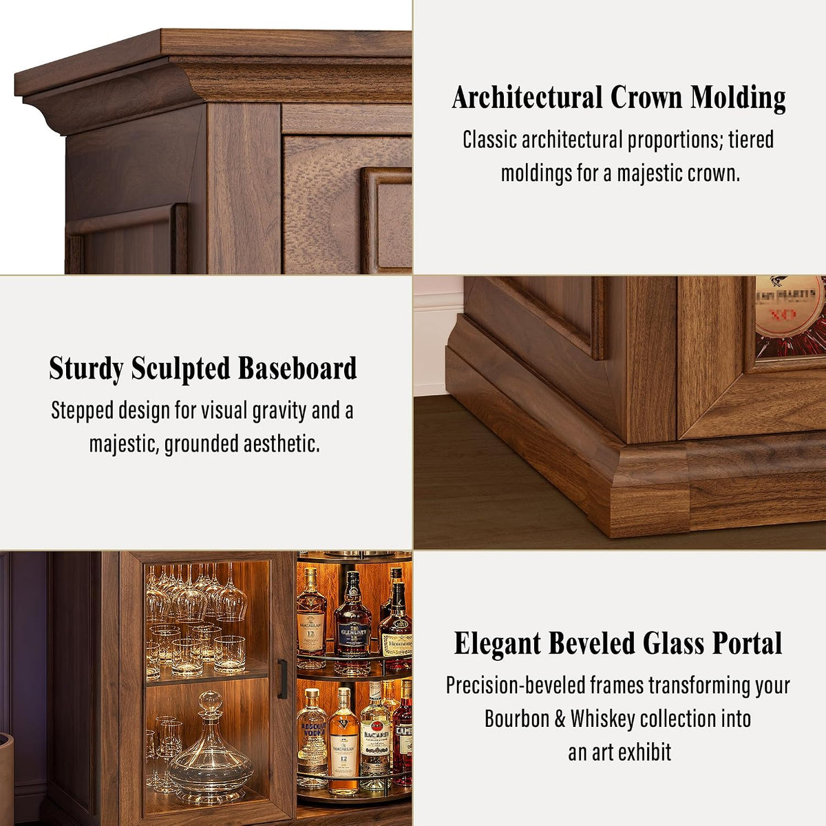 GDLF 60.2-Inch Home Bar Cabinet with Fridge Space, Warm Amber LED, Walnut
