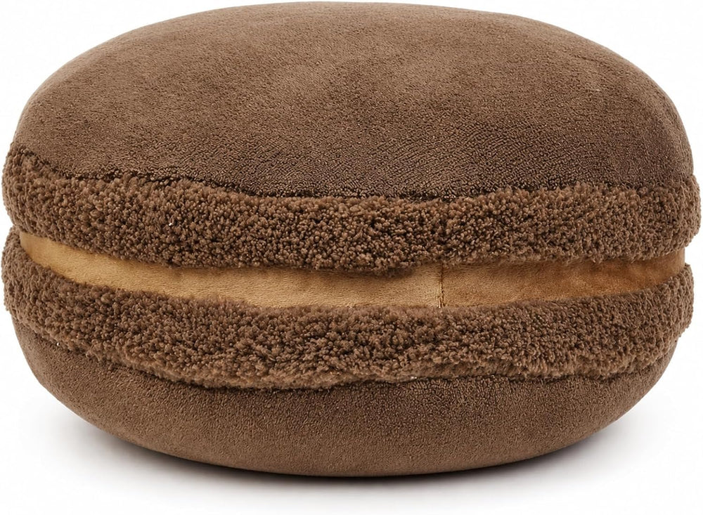 Macaron Throw Pillow Food Plush - Cookie Fun Round Seat Cushion Chocolate