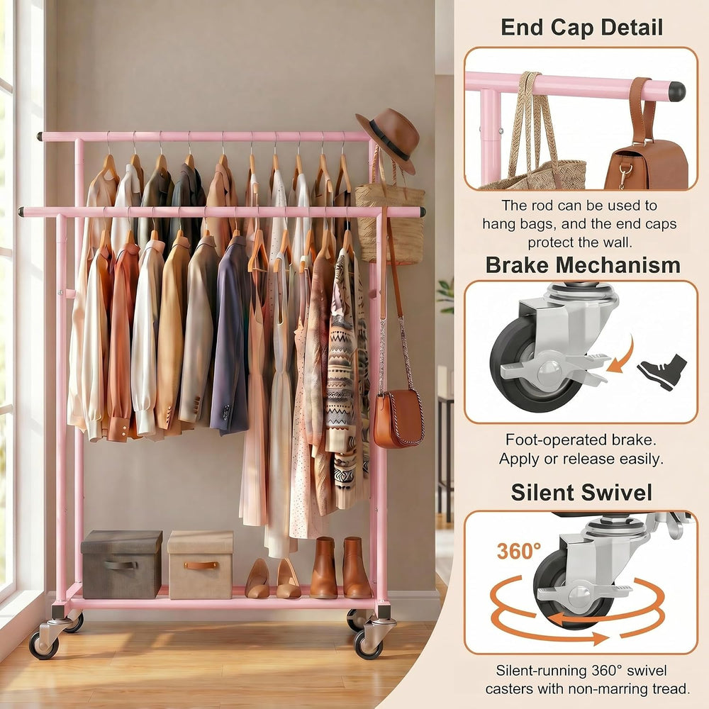 Calmootey Rolling Garment Rack, Sturdy Clothes Organizer for Bedroom