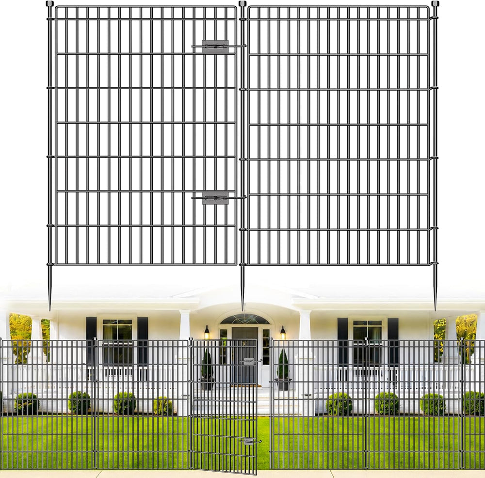 No Dig Garden Fence, Dog Fencing Outdoor for Yard, 5 Panels with Gate