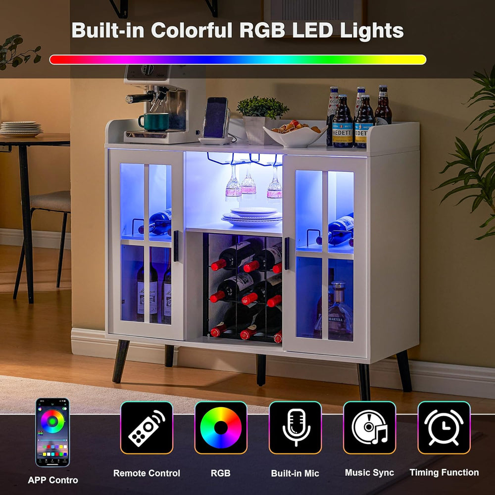 Alaxgumrol Wine Bar Cabinet with LED Light, Coffee Bar Cabinet with Storage a...