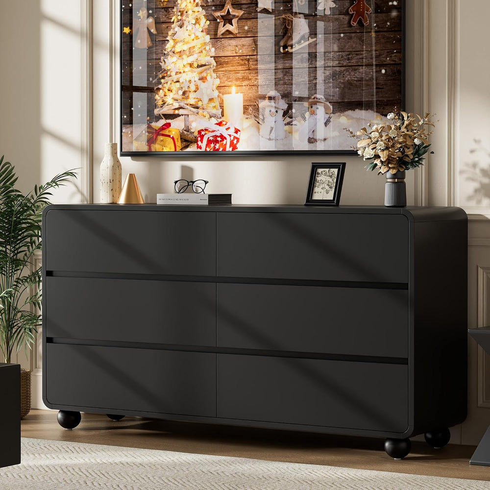 Lulive 6 Drawer Dresser for Bedroom, 55" Wide Chest of Drawers, Black