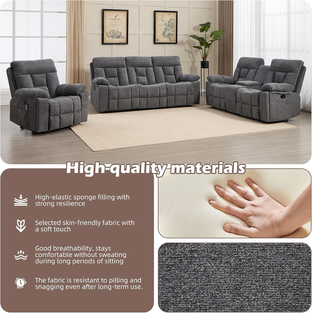 CANMOV Reclining Sofa Set, 3 Pieces Recliner Sofa Set, Power Lift Recliner Ch...