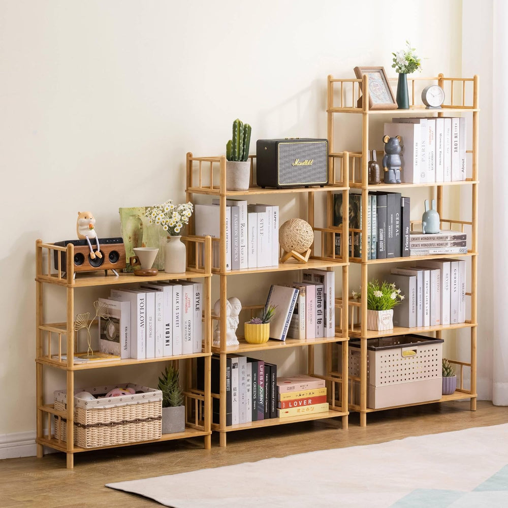 5‑Tier Expandable Bamboo Open Bookcase,Wooden Bookshelf,Natural