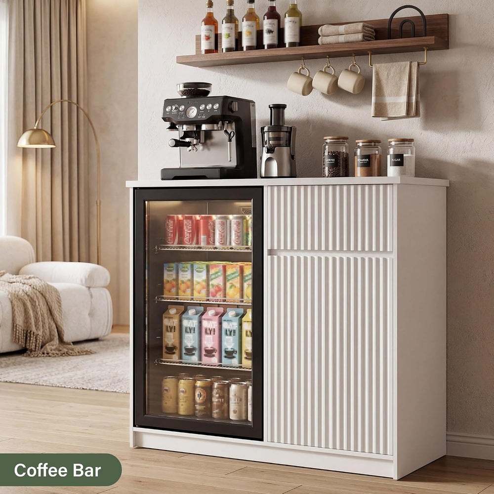Mini Fridge Cabinet with Storage & Power Outlet, White