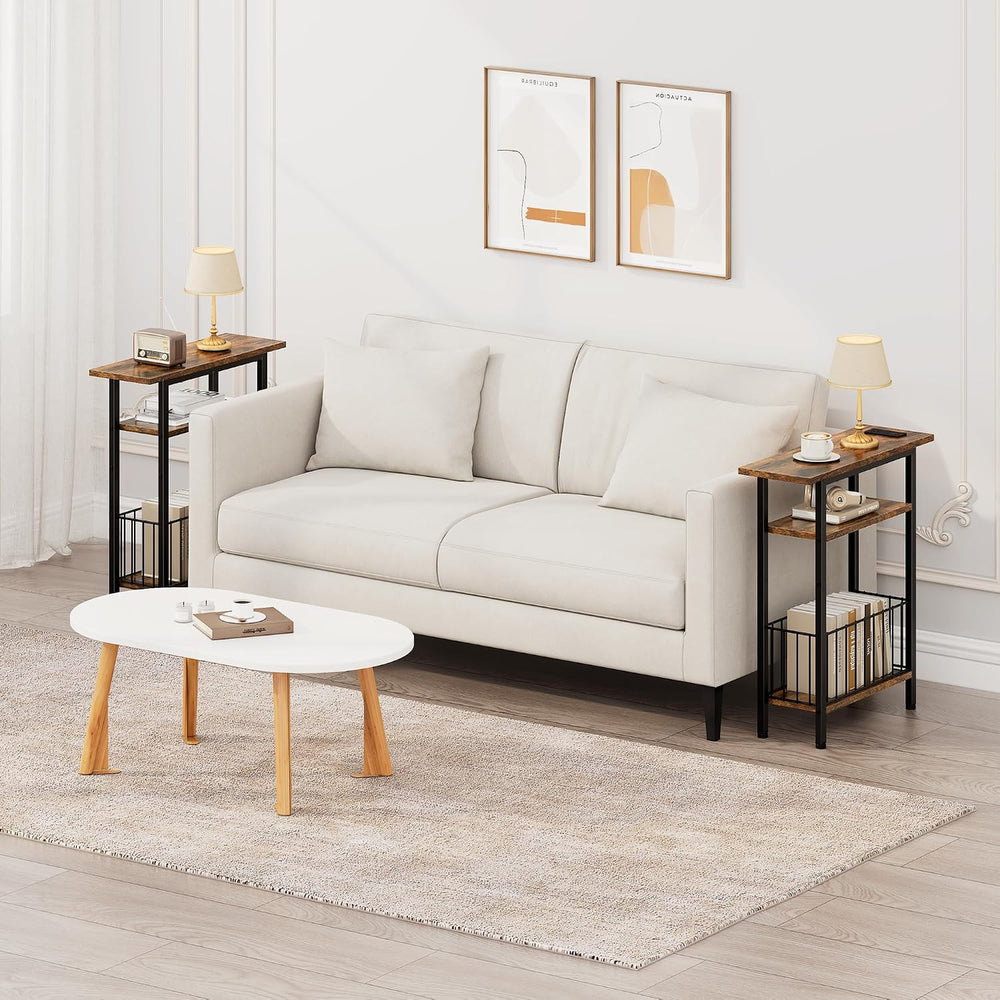 Vagusicc Narrow Side Table, 3-Tier Skinny End Table for Couch Sofa, Small Sid...
