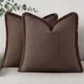 decorUhome Linen Fringe Chocolate Throw Pillow Covers 18x18 Set of 2