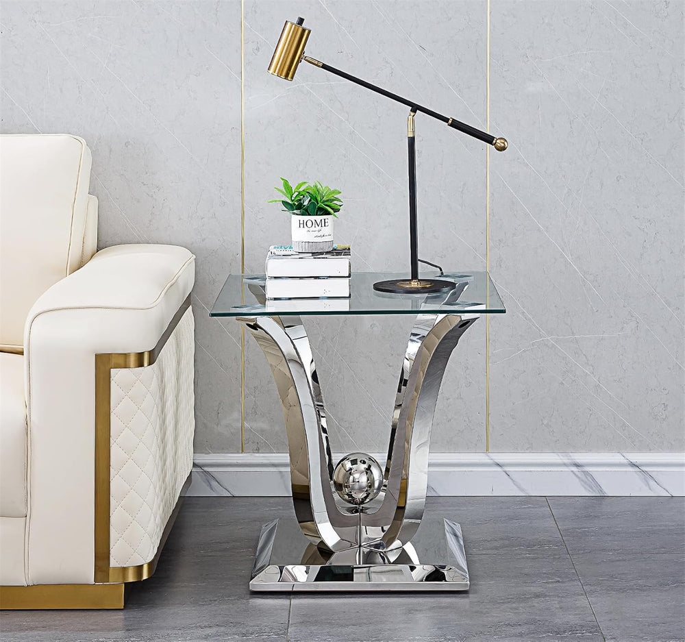 Luxury Glass Coffee Table Set of 3 Piece Silver Living Room Table Set of 3 In...
