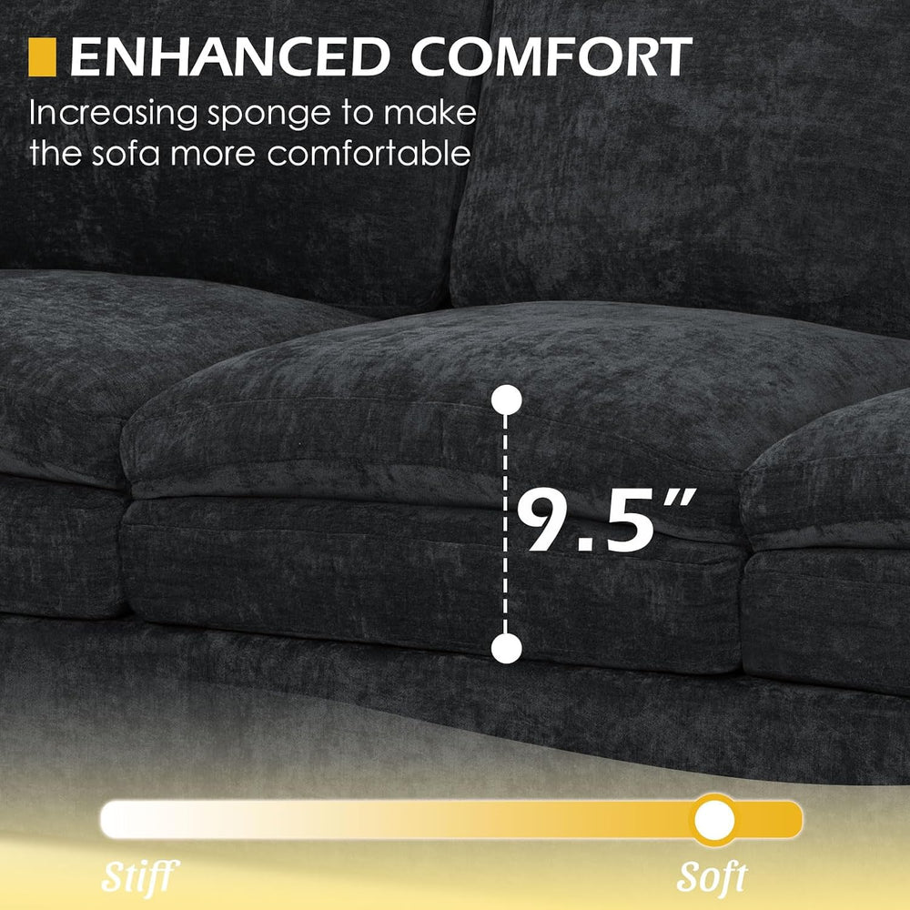 3 Pieces Chenille Sofa Set w/Two Arm Pillows, Black