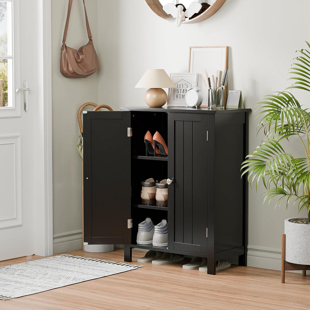 SUPER DEAL Modern Bathroom Floor Storage Cabinet with Adjustable Shelf and Do...