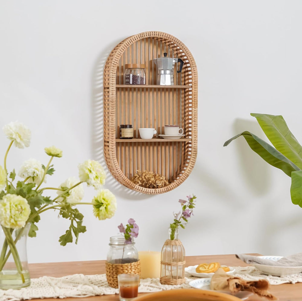 3 Tier Oval Rattan Wall Shelf