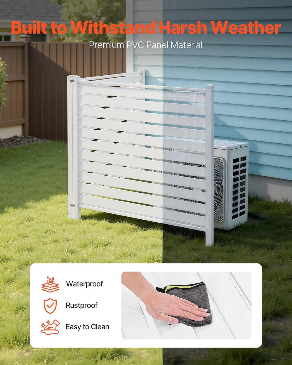 VEVOR 48" W x 48" H Vinyl Fence Panels, Air Conditioner Fence, Outd...