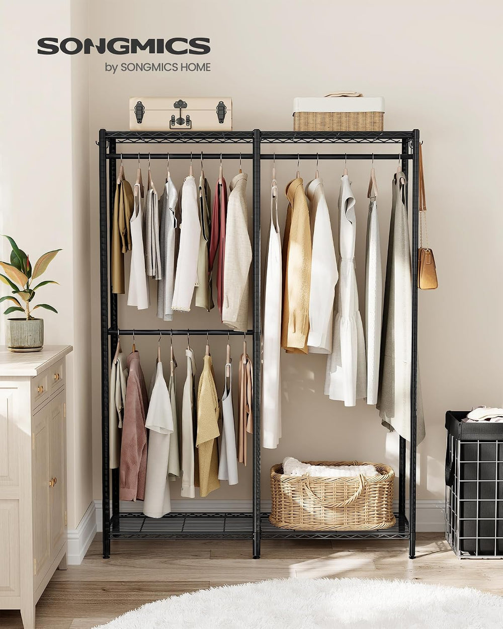 SONGMICS Clothes Rack, Freestanding Wardrobe Closet, Metal Clothing Racks, He...