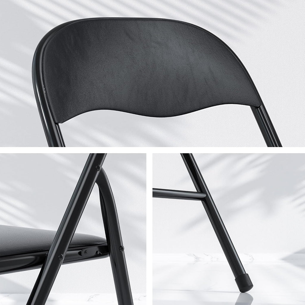 VECELO Folding Chairs Set for Office, Indoor Outdoor, Black