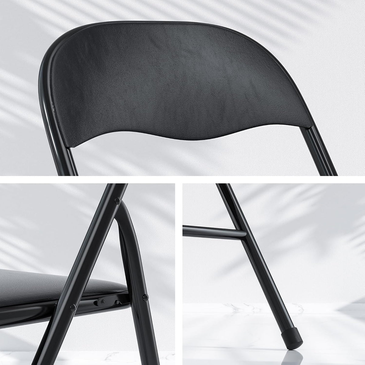 VECELO Folding Chairs Set for Office, Indoor Outdoor, Black