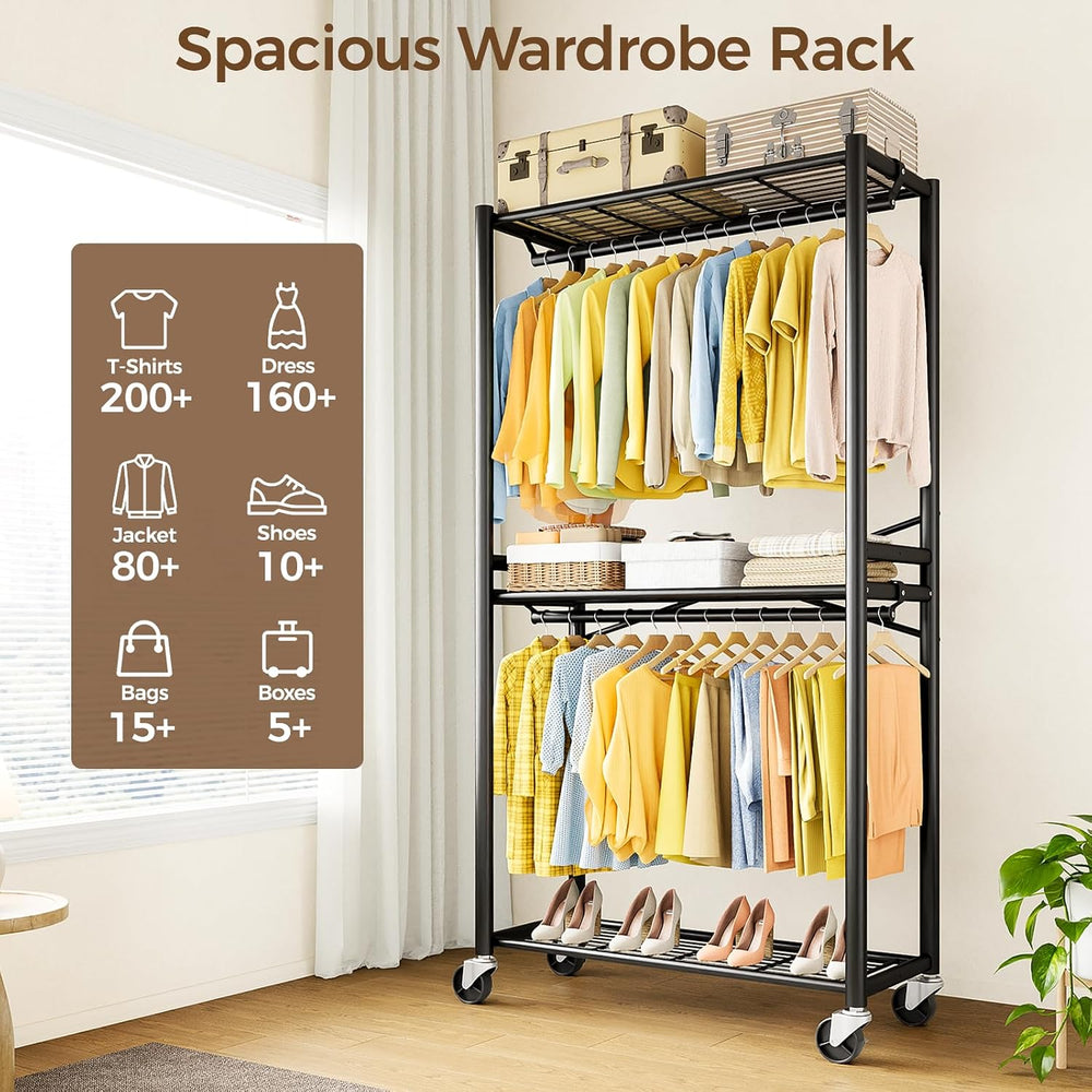 HYSEYY Rolling Clothes Rack Heavy Duty Clothing Rack for Hanging Clothes