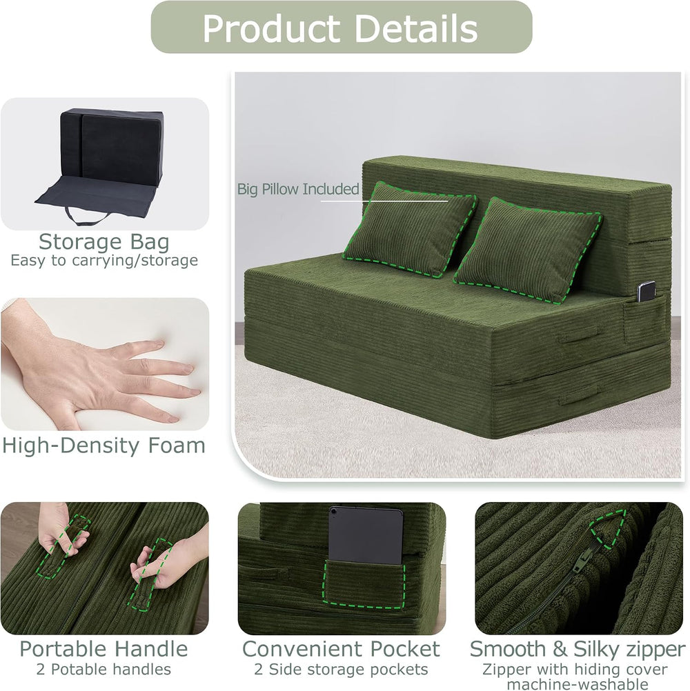 Folding Sofa Bed, Convertible Sleeper Chair Bed, Floor Sofa with Bag