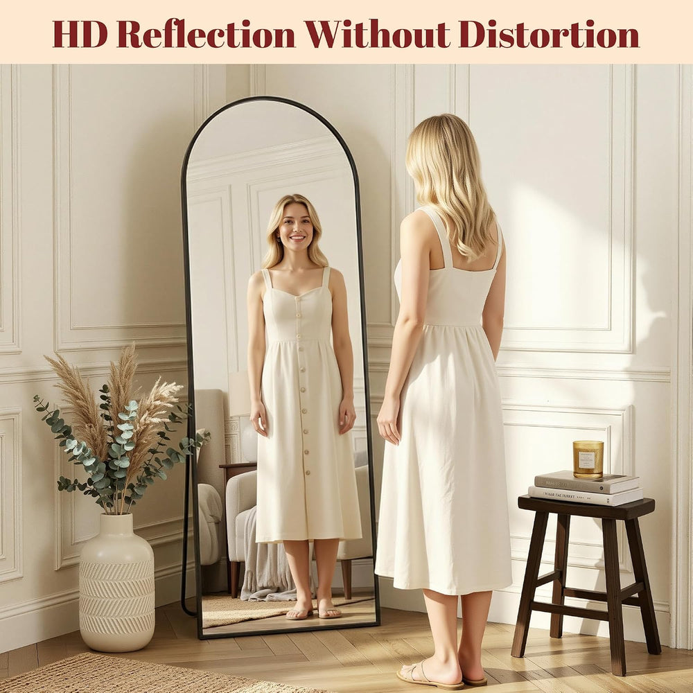 Suidia 58"x20" Arched Full Length Mirror with Stand, Black Floor Mi...